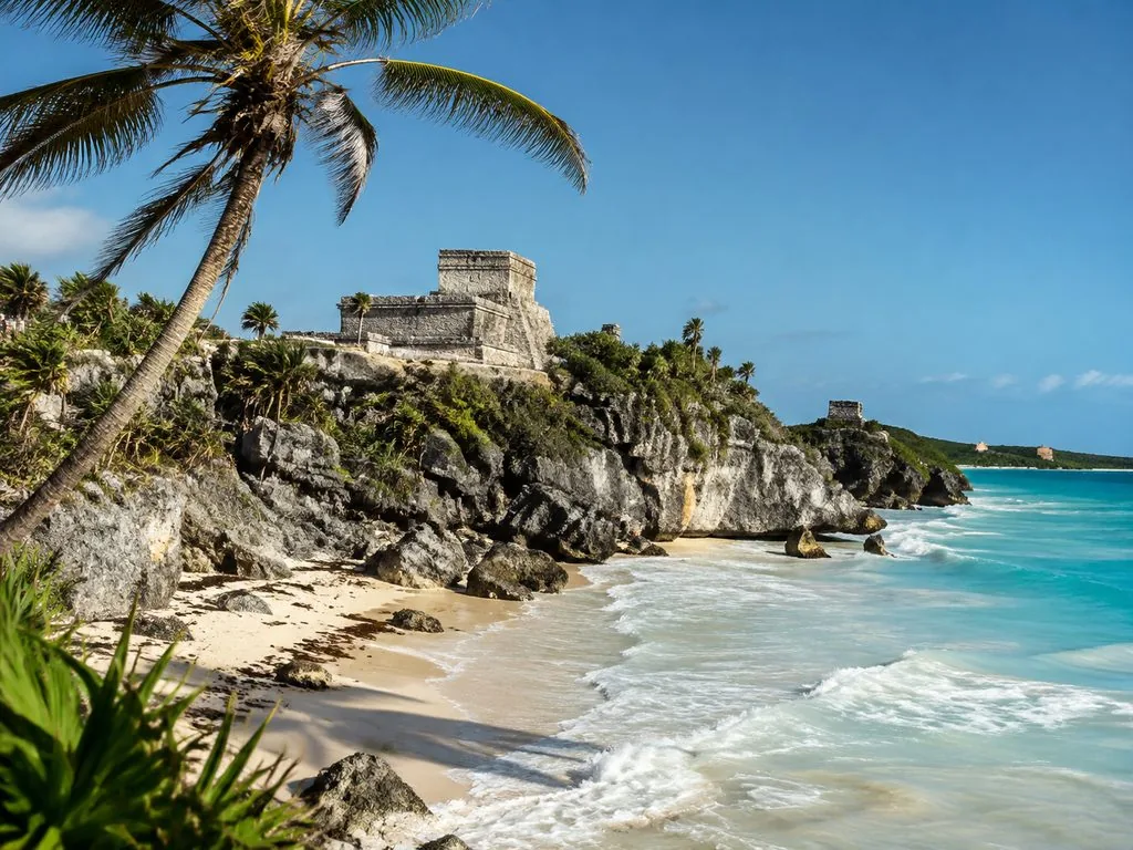 Tulum ruins on the cliff above the Caribbean